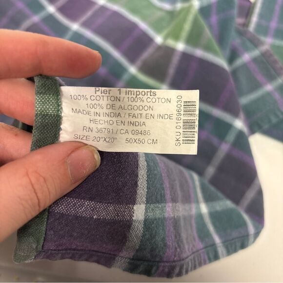 Pier 1 Green and Purple Plaid cotton table napkins 3 set 1990s - Picture 3 of 4